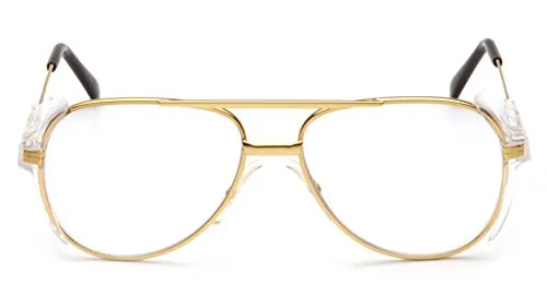 Pyramex Pathfinder Aviator Safety Glasses with Gold Frame and Clear Lens