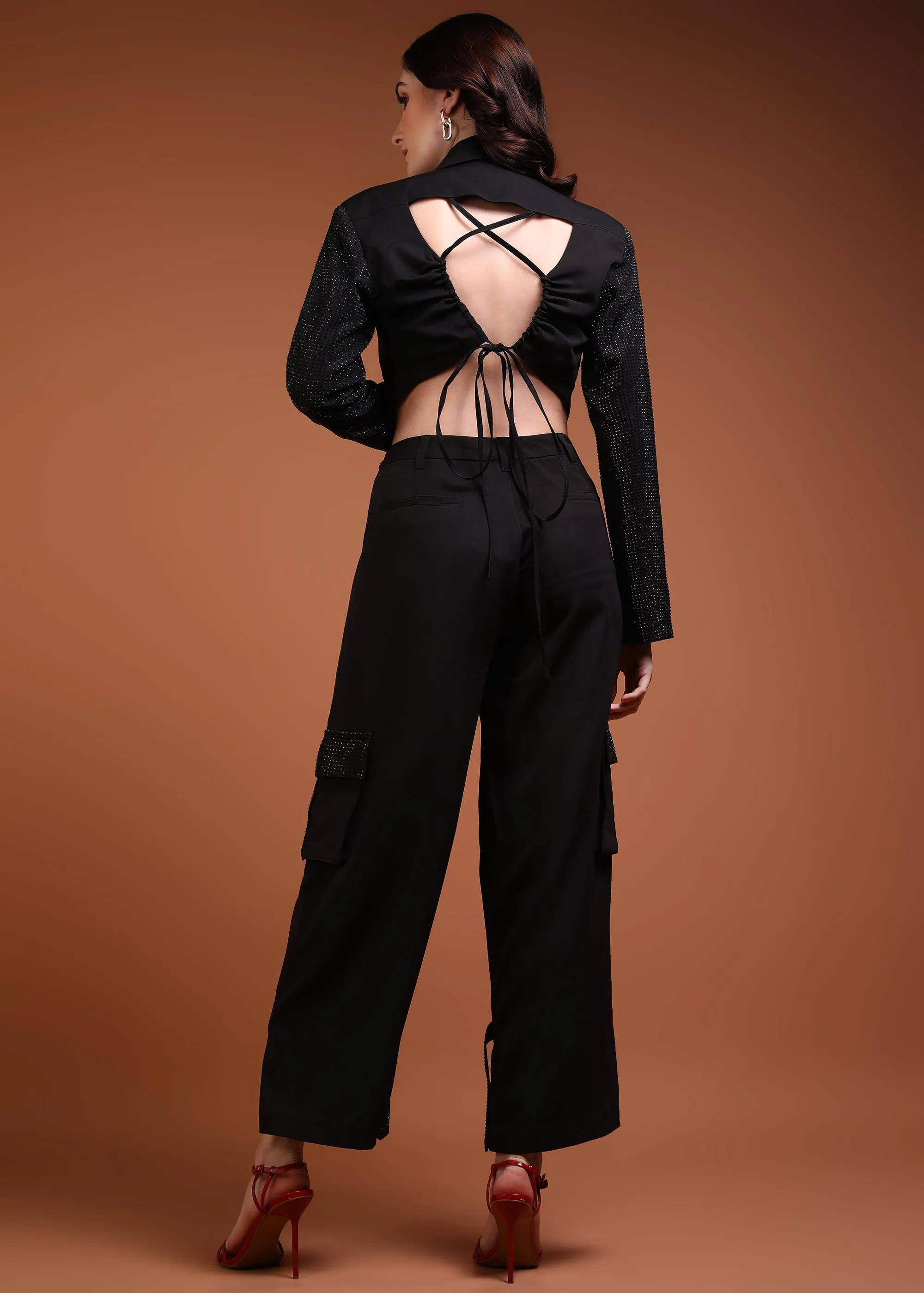 Rhinestone detailing cargo style pants