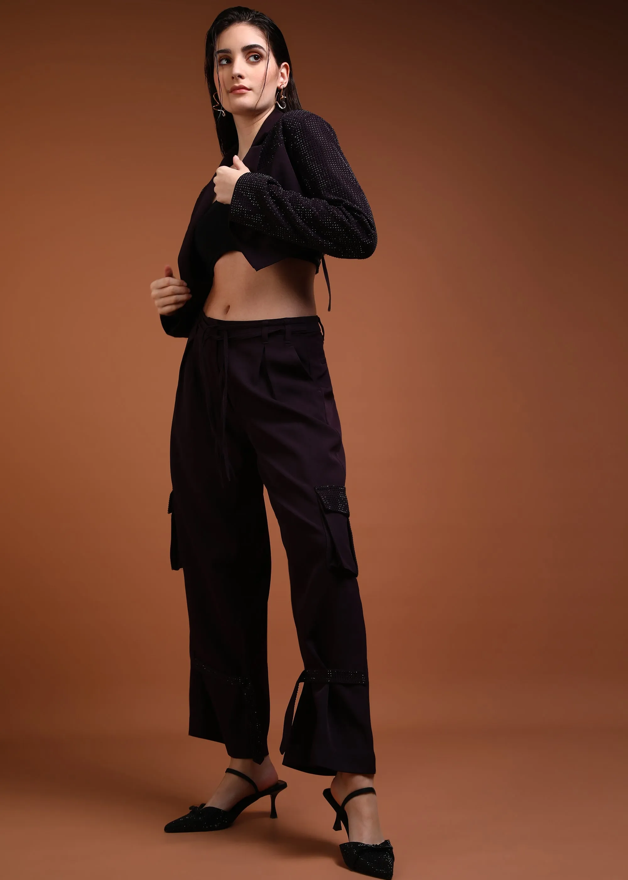 Rhinestone detailing cargo style pants
