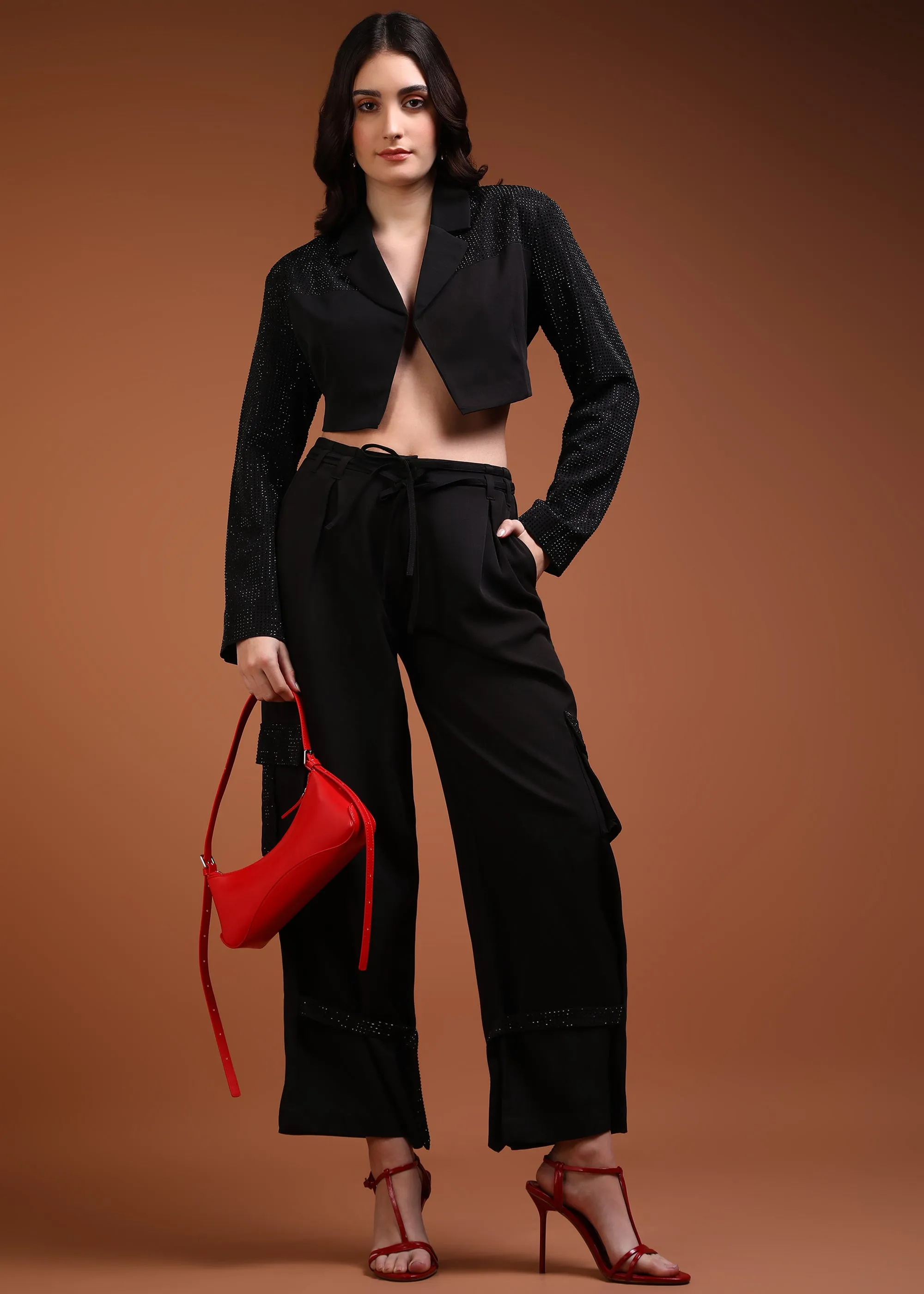 Rhinestone detailing cargo style pants