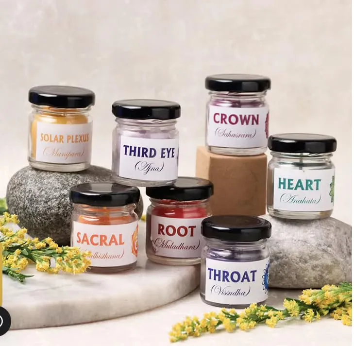 RJKART Chakra Candle in Small Jar for Home Decorations Aroma Therapy Candles for Birthday Anniversary Glass (Pack of 7)
