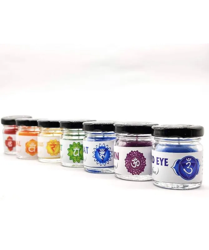 RJKART Chakra Candle in Small Jar for Home Decorations Aroma Therapy Candles for Birthday Anniversary Glass (Pack of 7)