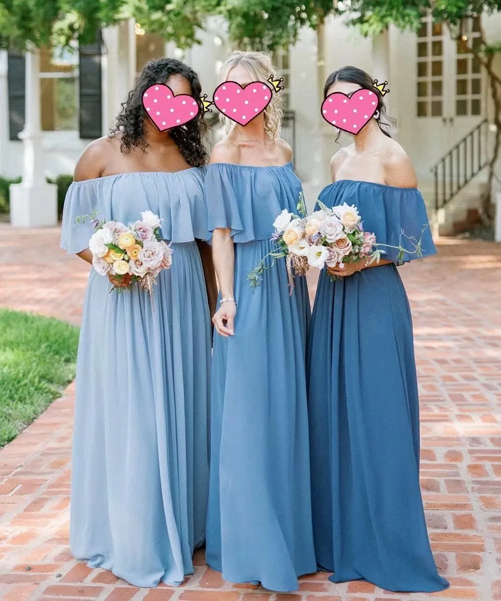 RunaCelle Off The Shoulder Chiffon Bridesmaid Dresses Long A Line Formal Evening Gowns Prom Dress