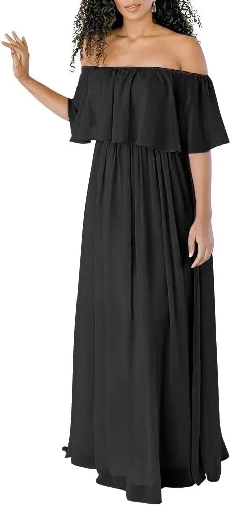 RunaCelle Off The Shoulder Chiffon Bridesmaid Dresses Long A Line Formal Evening Gowns Prom Dress