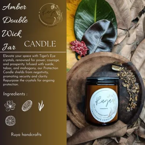 Ruya's Handcrafts Amber Double Wick Tiger Eye Stone | Evoking Tranquillity and Serenity Therapy Candle | Healing Light Candle (Dreamy Lavender)