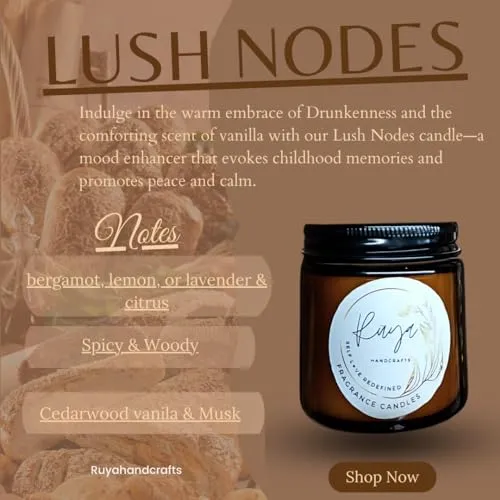 Ruya's Handcrafts Amber Single Wick Clear Quartz Stone | Mood Enhancer That Evokes Childhood Memories, Therapy Candles | Manifestation Glow Candles (Lush Nodes)
