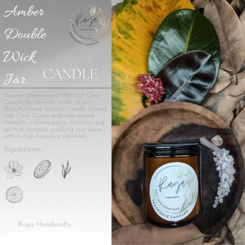 Ruya's Handcrafts Amber Single Wick Clear Quartz Stone | Mood Enhancer That Evokes Childhood Memories, Therapy Candles | Manifestation Glow Candles (Lush Nodes)