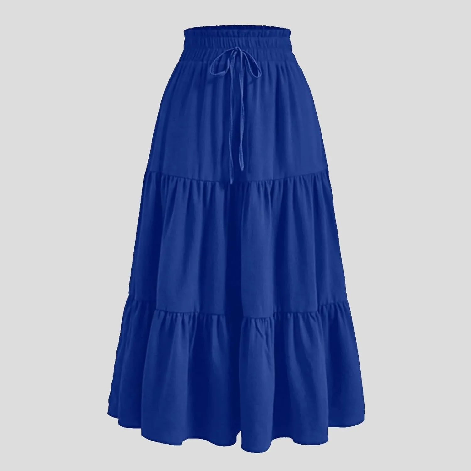 Rvidbe Women's Summer Casual Maxi Skirt Pleated A-Line Flowy Ruffle Tiered Elastic High Waist Vacation Beach Long Skirts