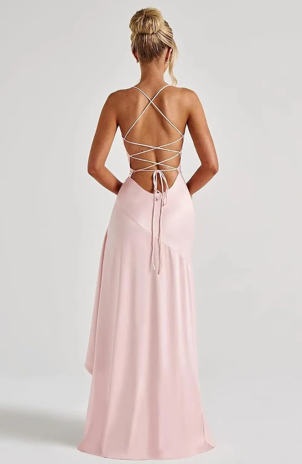 Satin Prom Dresses Spaghetti Straps Mermaid Ruffles Formal Evening Dresses with Slit