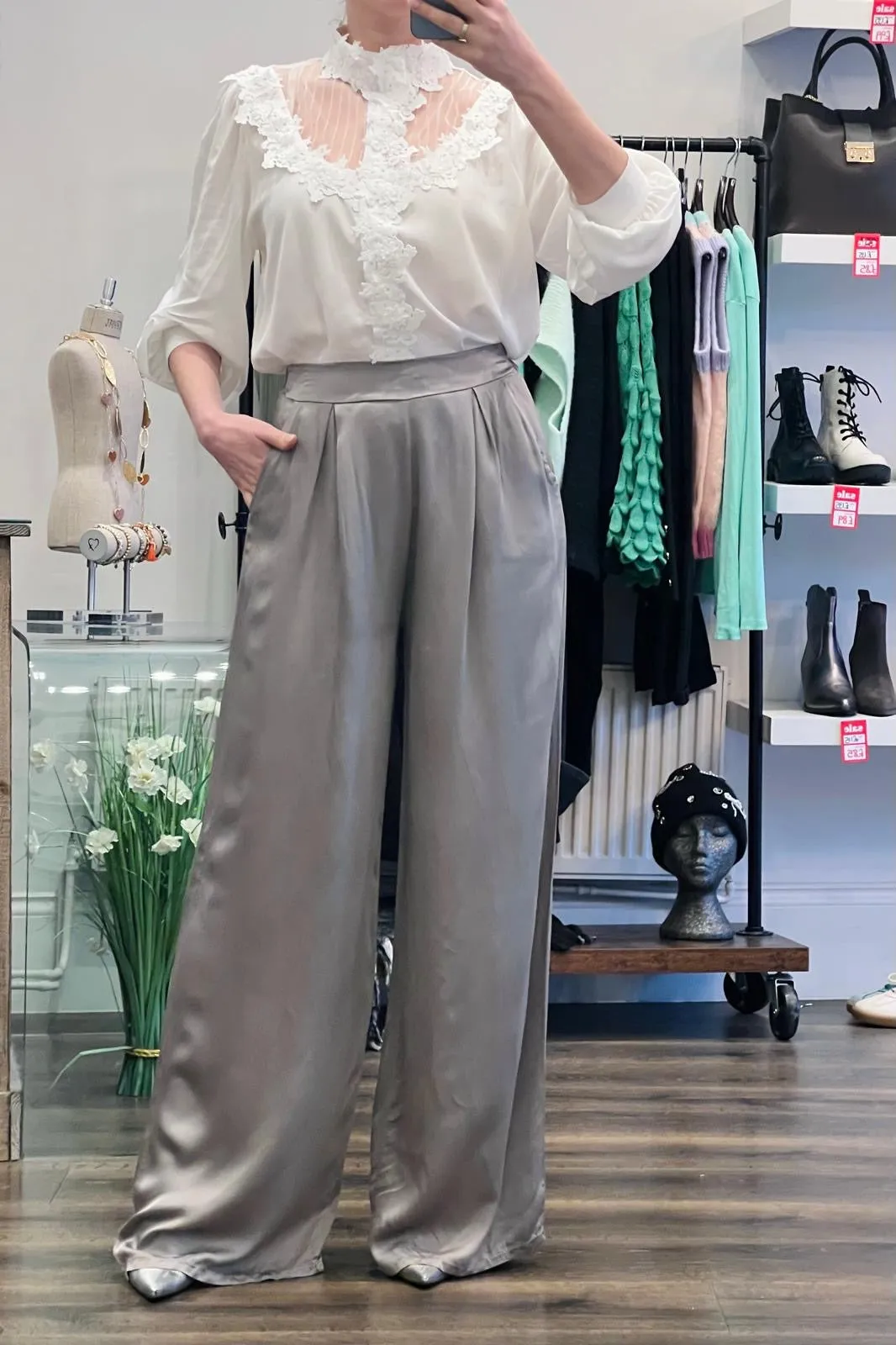 Satin Wide Leg Trousers