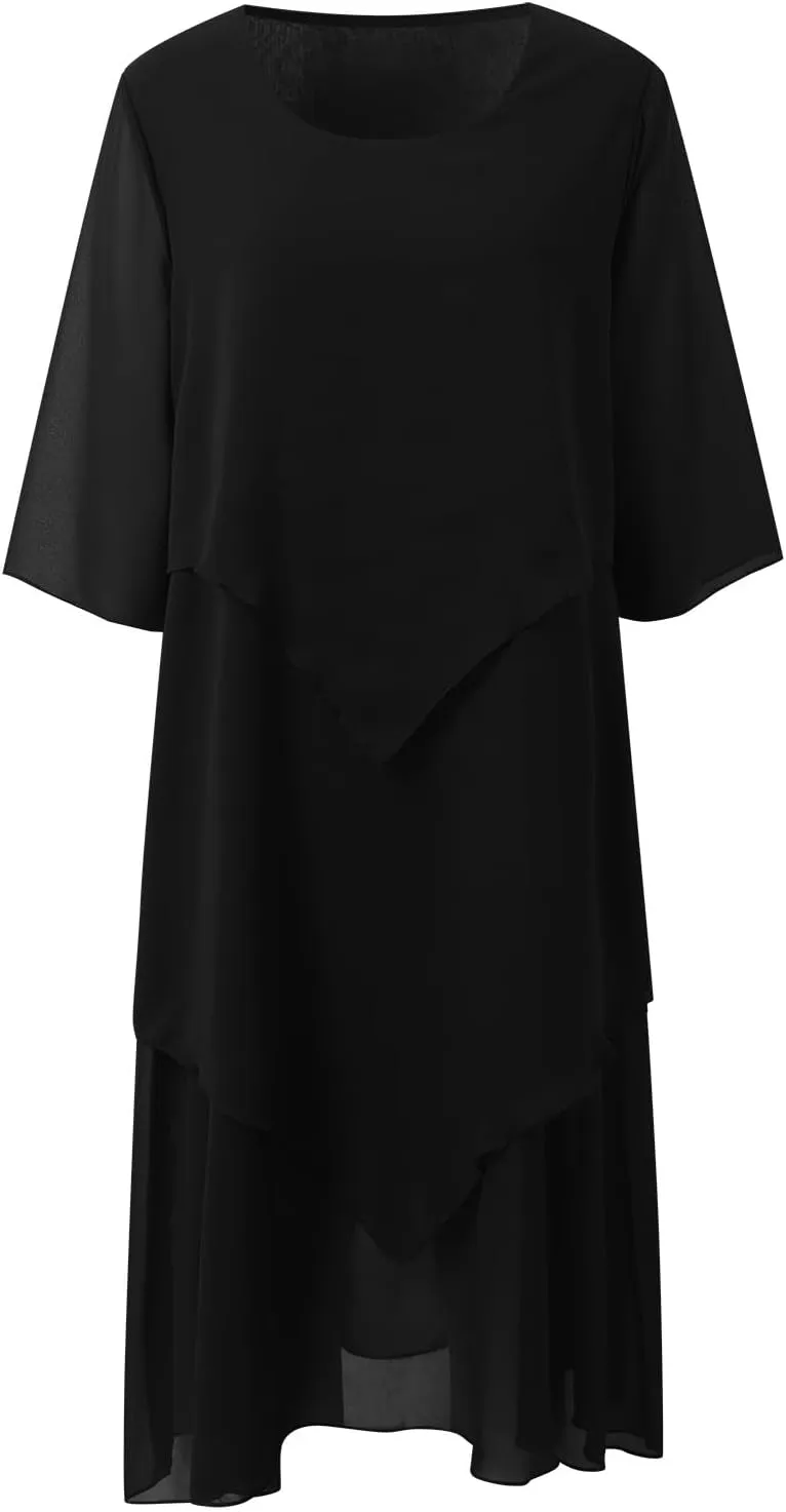 Semi Formal Dresses for Women Plus Size Casual Half Sleeve Flowy Midi Funeral Dress Wedding Spring Country Concert Outfits