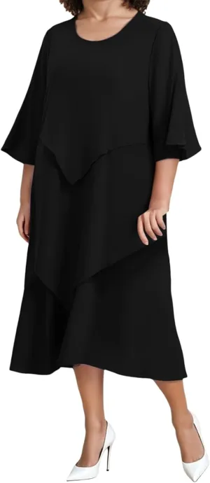 Semi Formal Dresses for Women Plus Size Casual Half Sleeve Flowy Midi Funeral Dress Wedding Spring Country Concert Outfits
