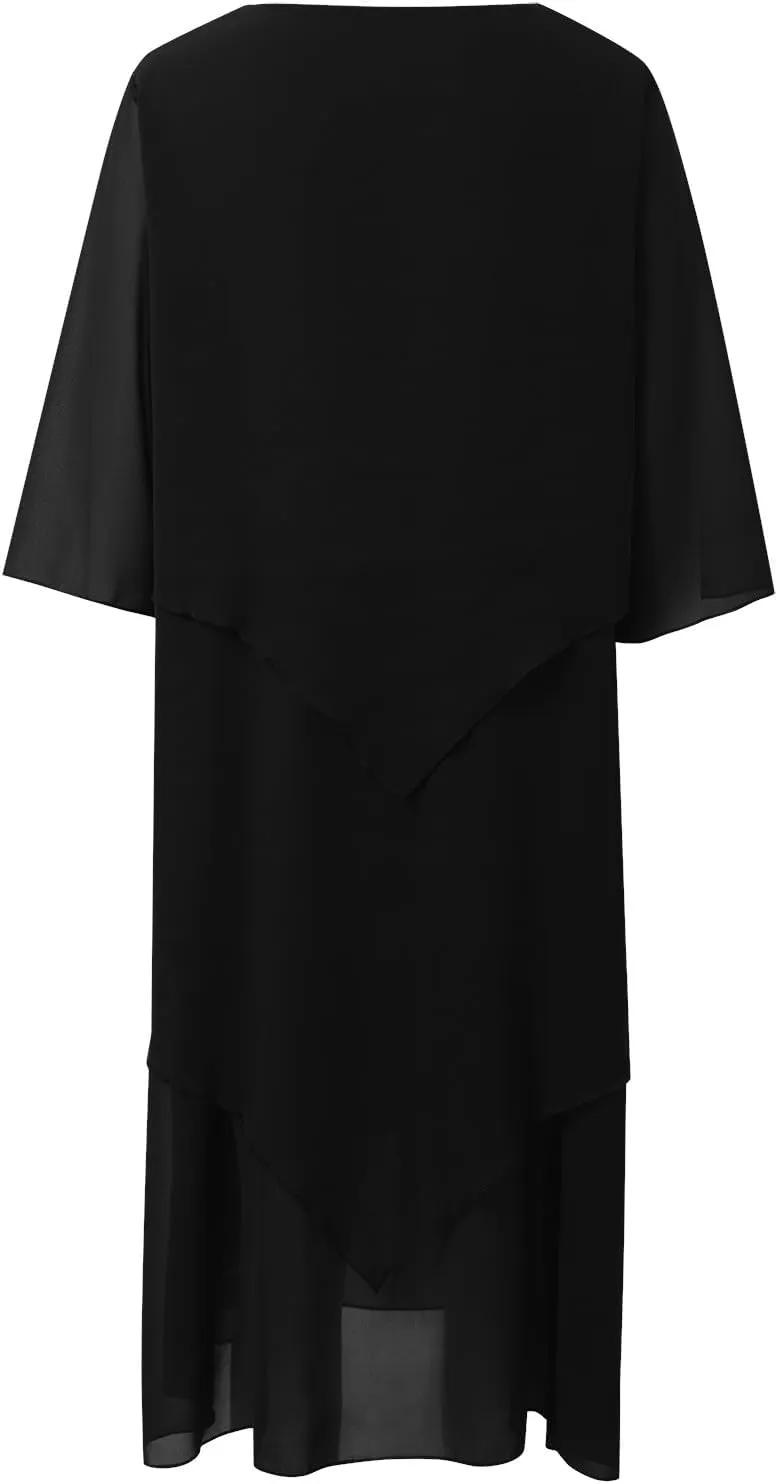 Semi Formal Dresses for Women Plus Size Casual Half Sleeve Flowy Midi Funeral Dress Wedding Spring Country Concert Outfits