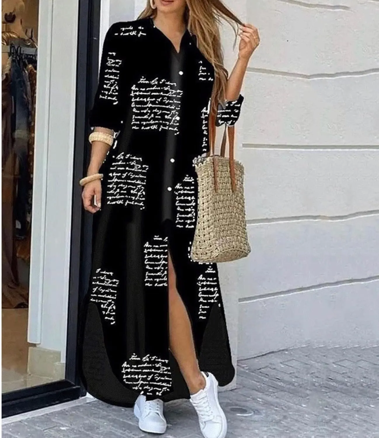 Shift Dress for Women V Neck Short Sleeves Solid Color Casual Flowy Summer Dresses Long Sleeve Button Down Loose Shirt Dress