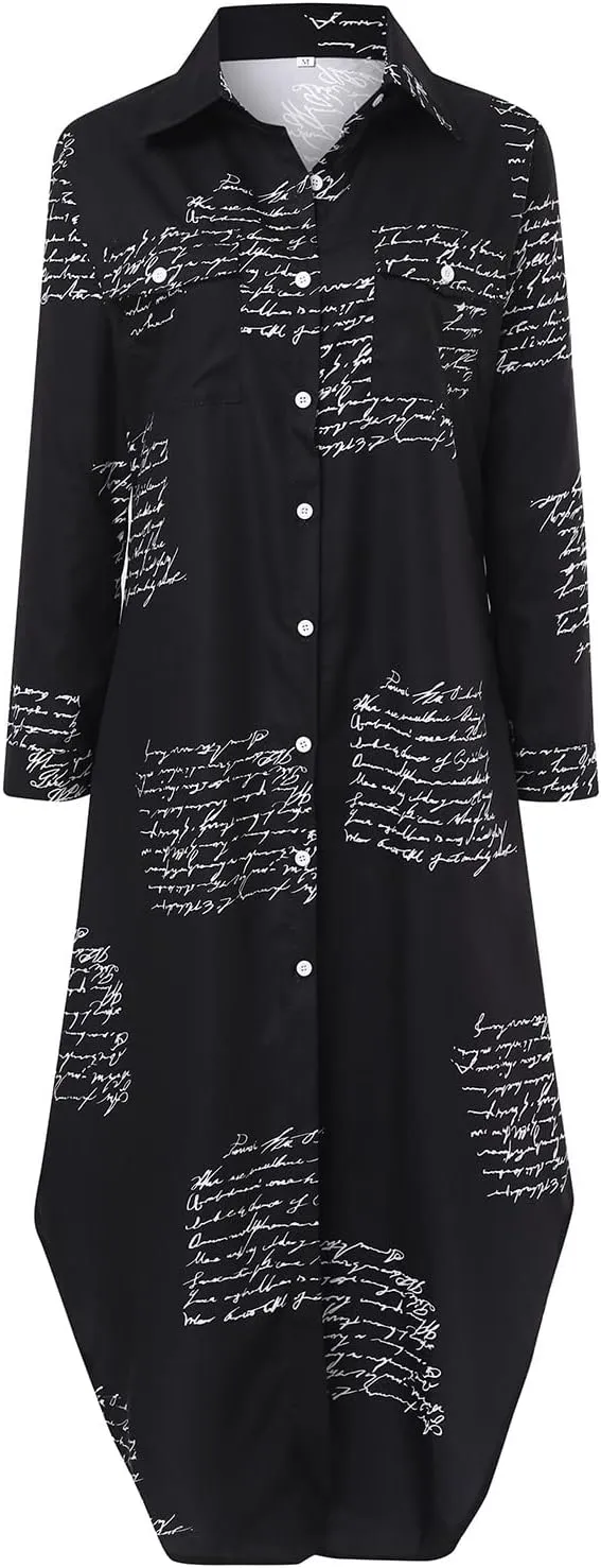 Shift Dress for Women V Neck Short Sleeves Solid Color Casual Flowy Summer Dresses Long Sleeve Button Down Loose Shirt Dress