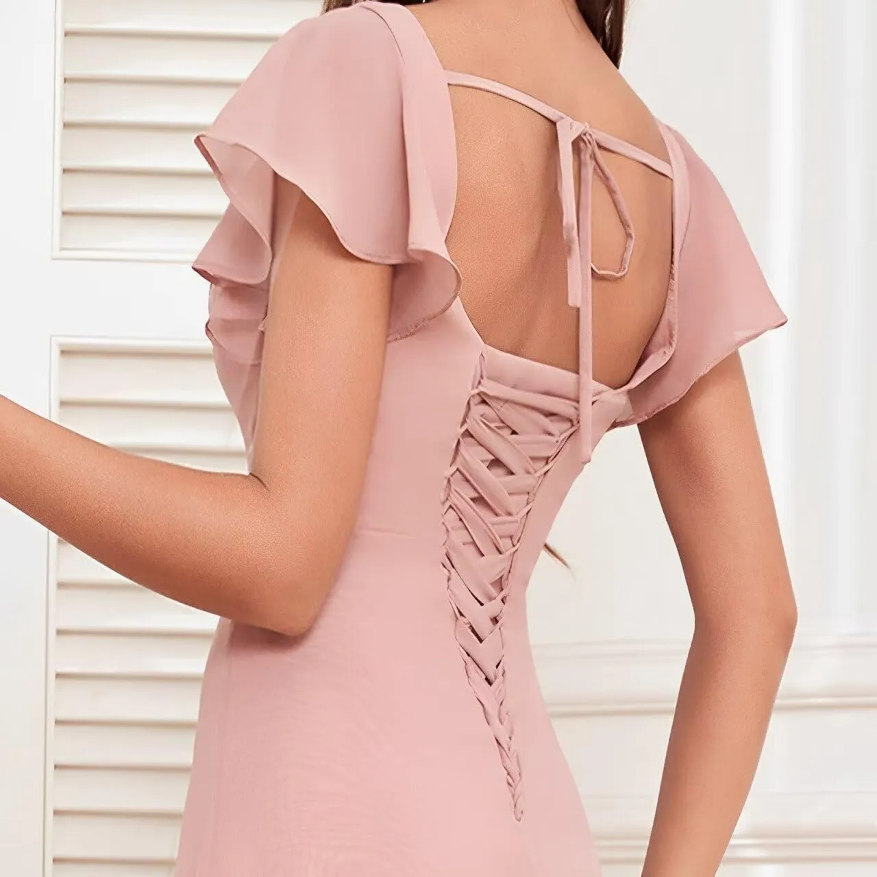 Short Bridesmaid Dresses with Sleeves Chiffon Formal Evening Dress Ruffle Ruched Cocktail Praty Dress MA121