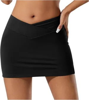 Short Skirts for Women Crossover Stretchy High Waisted Skirt Seamless Smooth Pull on Yoga Tennis Mini Skirts Outfit