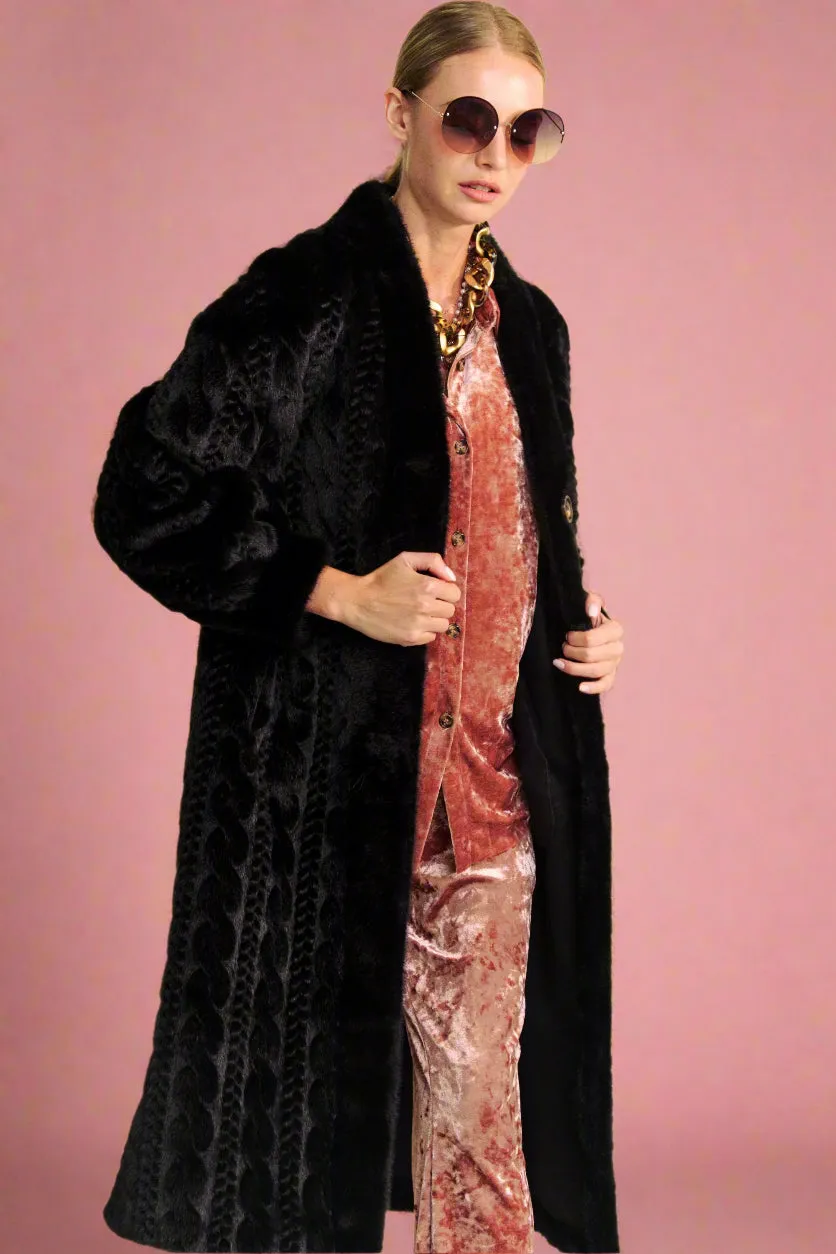 Single Breasted Full Sleeve Fuzzy Coat Black