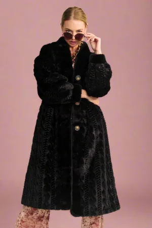 Single Breasted Full Sleeve Fuzzy Coat Black