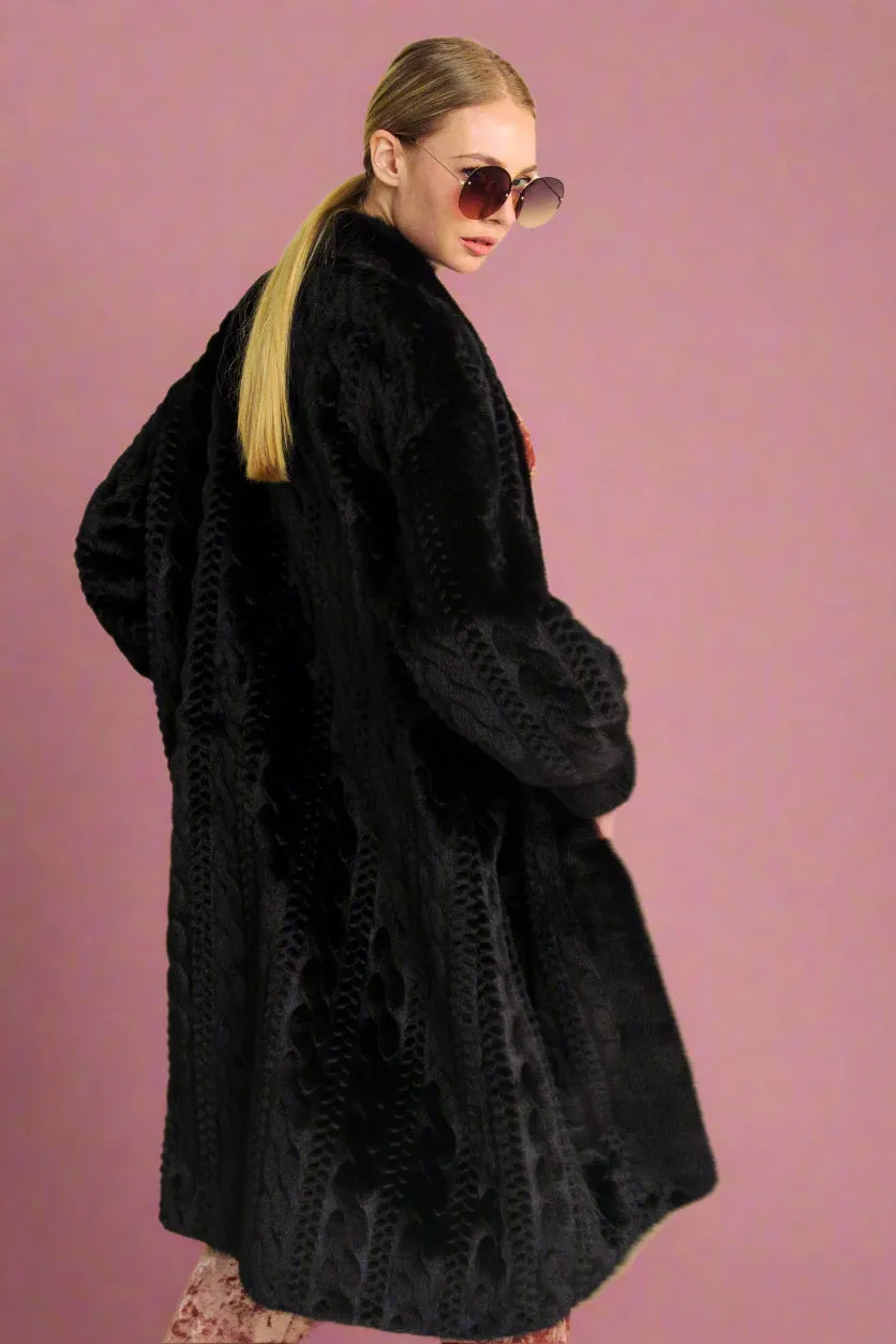 Single Breasted Full Sleeve Fuzzy Coat Black