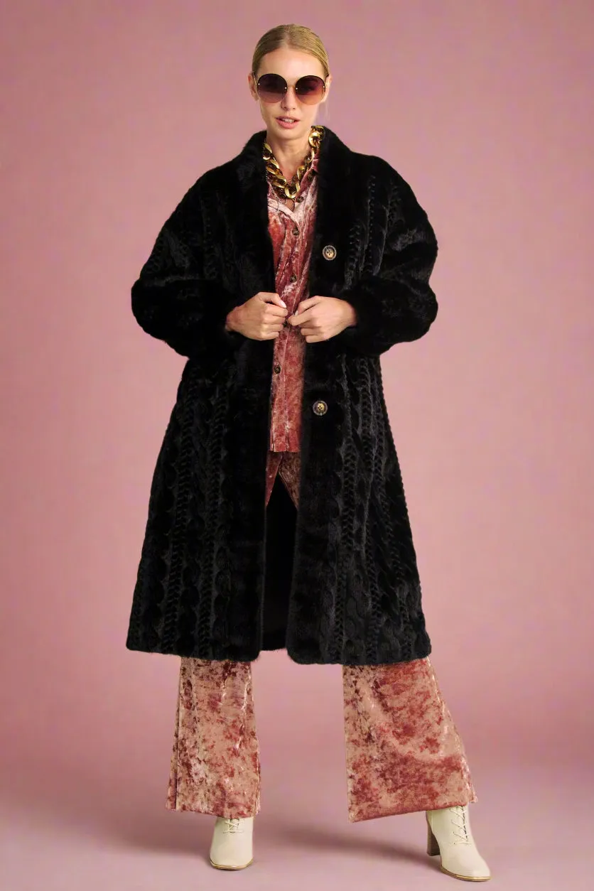 Single Breasted Full Sleeve Fuzzy Coat Black