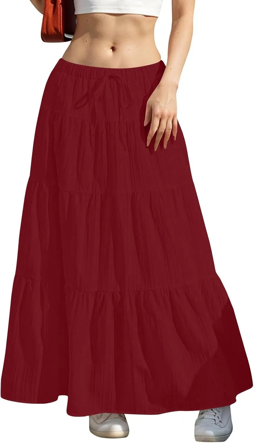 Skirt for Women Maxi Long Bodycon Vacation Boho Pleated Low Rise Basic Skirts Women 2025