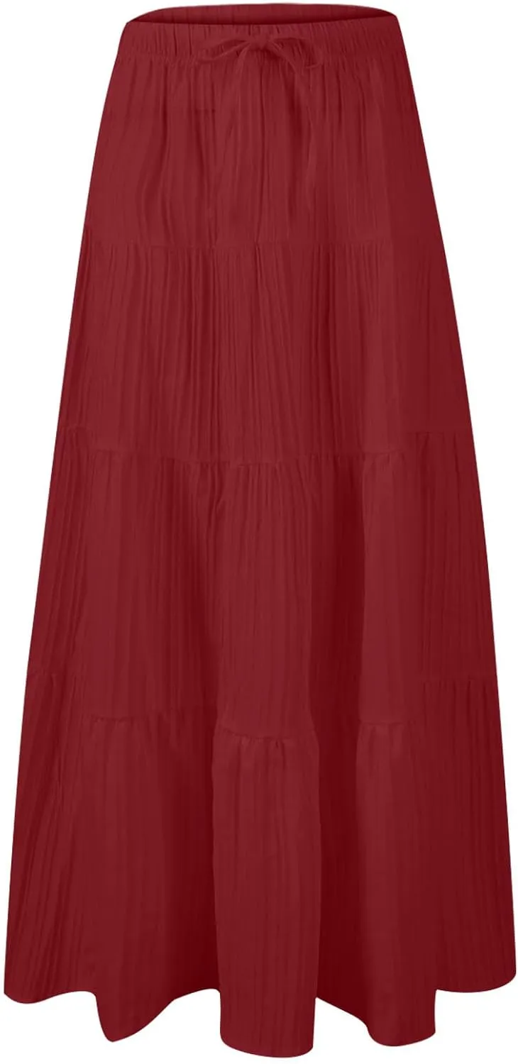 Skirt for Women Maxi Long Bodycon Vacation Boho Pleated Low Rise Basic Skirts Women 2025