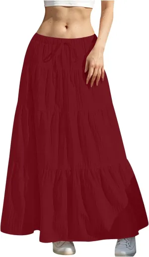 Skirt for Women Maxi Long Bodycon Vacation Boho Pleated Low Rise Basic Skirts Women 2025