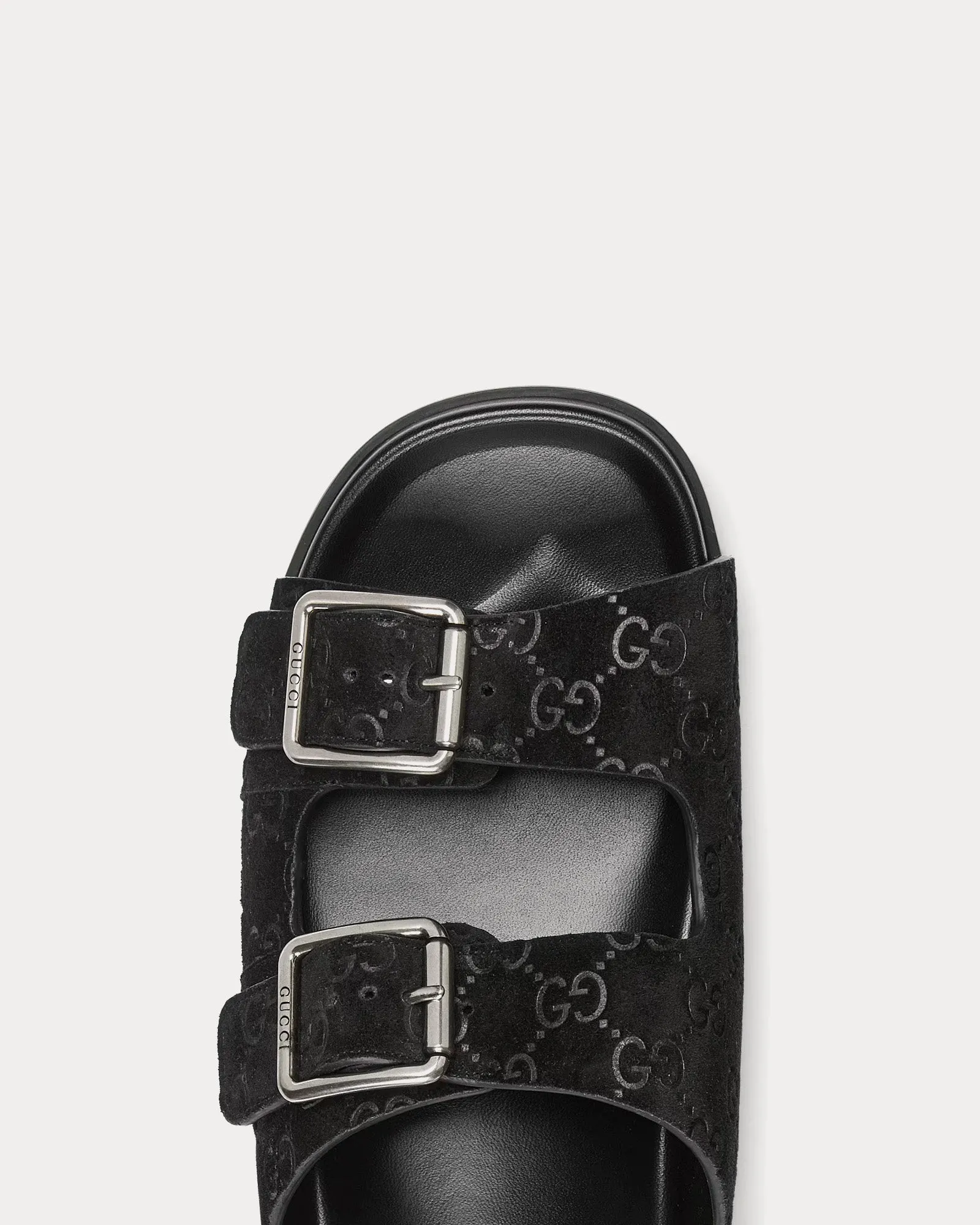Slide Buckle GG Suede Black Sandals