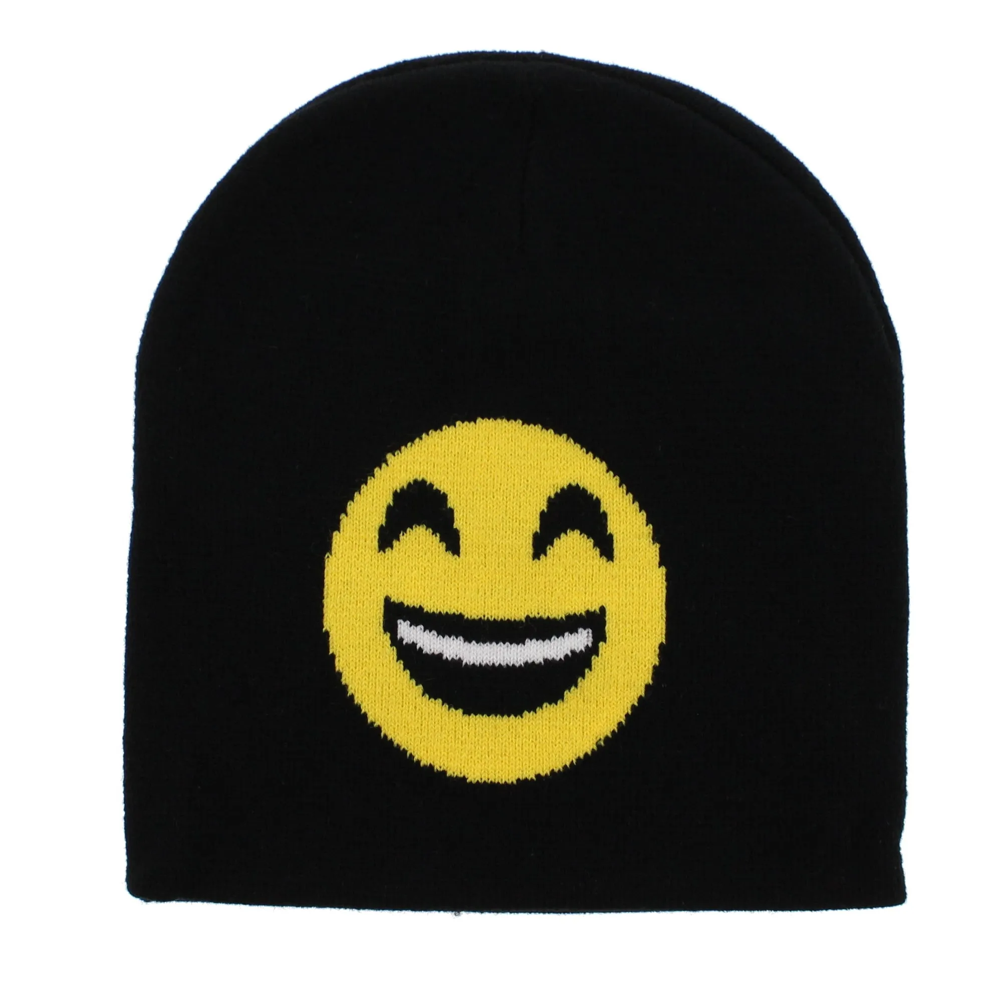 Smiley Face Emoji on Soft Black Beanie Hat