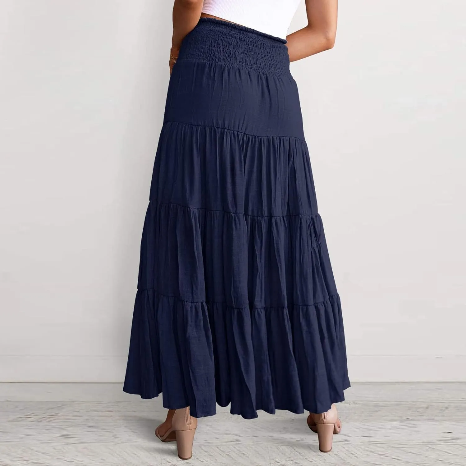 Solid Renaissance Skirt A Line Summer Pleated Boho High Rise Knee Length Skirts for Women Robe High Waist Cute Dress