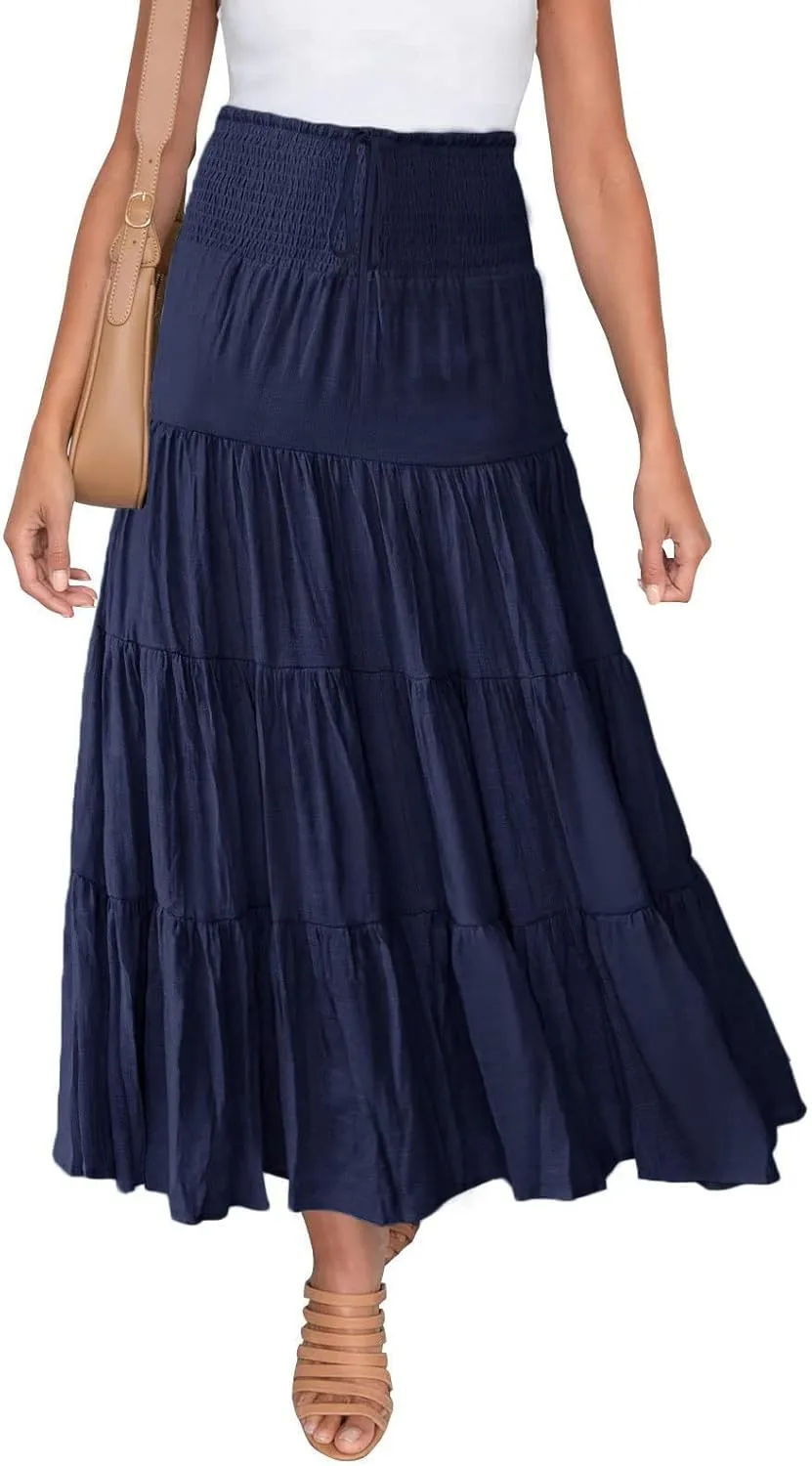 Solid Renaissance Skirt A Line Summer Pleated Boho High Rise Knee Length Skirts for Women Robe High Waist Cute Dress