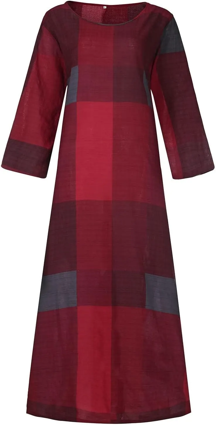 Spring Dresses for Women 2024 Casual 3/4 Sleeve Plus Size Maxi Dress A Line Shirt Flowy Swing Beach Vacation Long Sundress