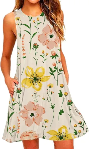 Spring Dresses for Women 2024 Summer Suspender Dresses Beach Casual Sleeveless Floral Print Tank Loose Sundress