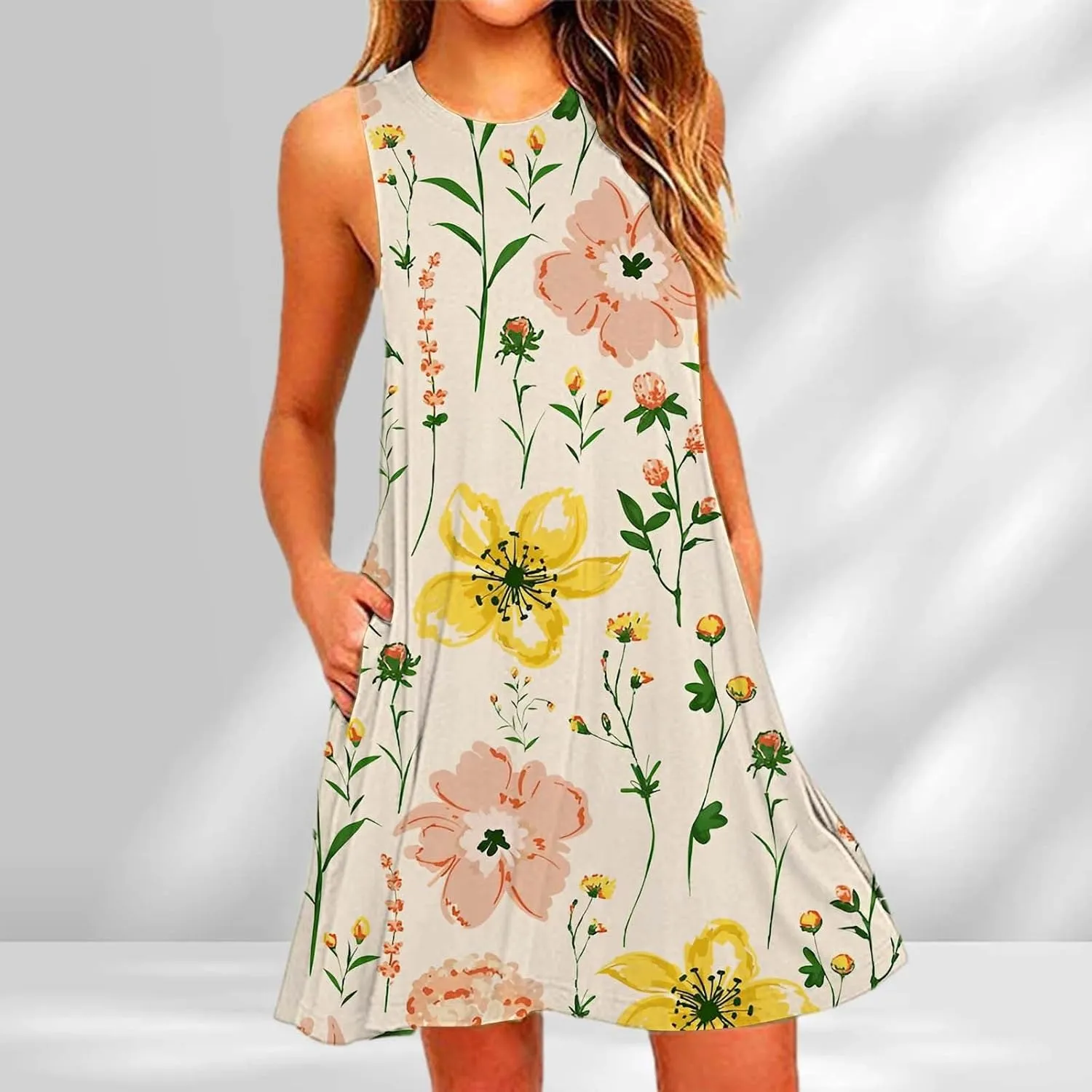Spring Dresses for Women 2024 Summer Suspender Dresses Beach Casual Sleeveless Floral Print Tank Loose Sundress