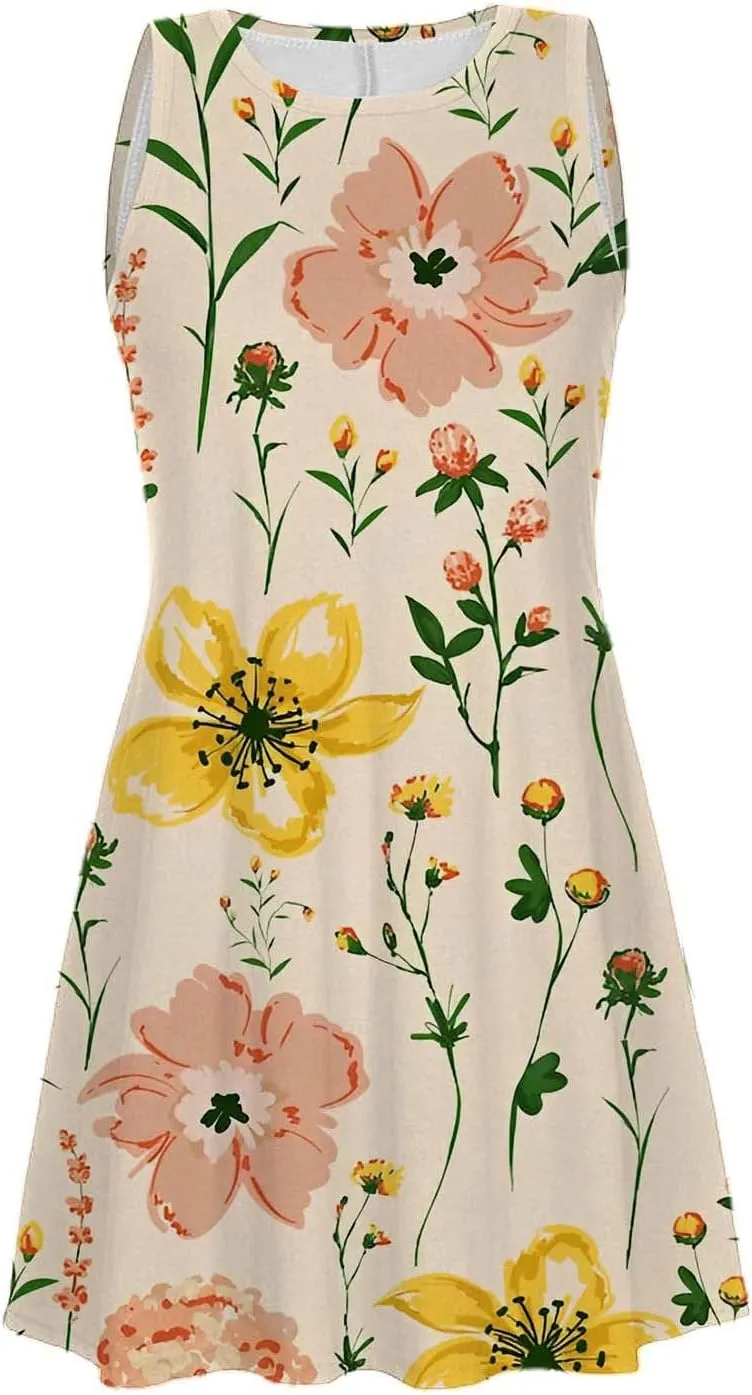 Spring Dresses for Women 2024 Summer Suspender Dresses Beach Casual Sleeveless Floral Print Tank Loose Sundress