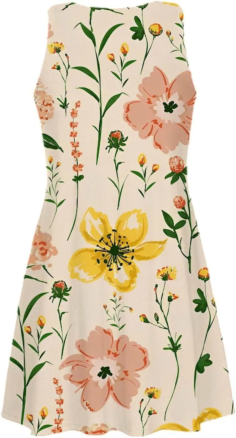 Spring Dresses for Women 2024 Summer Suspender Dresses Beach Casual Sleeveless Floral Print Tank Loose Sundress