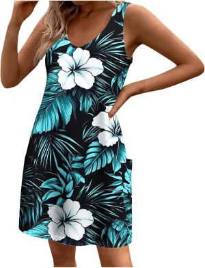 Stessotudo Sundress for Women Sleeveless Floral Print Midi Dress Boho Summer Dresses Flowy Beach Vacation Resort Wear