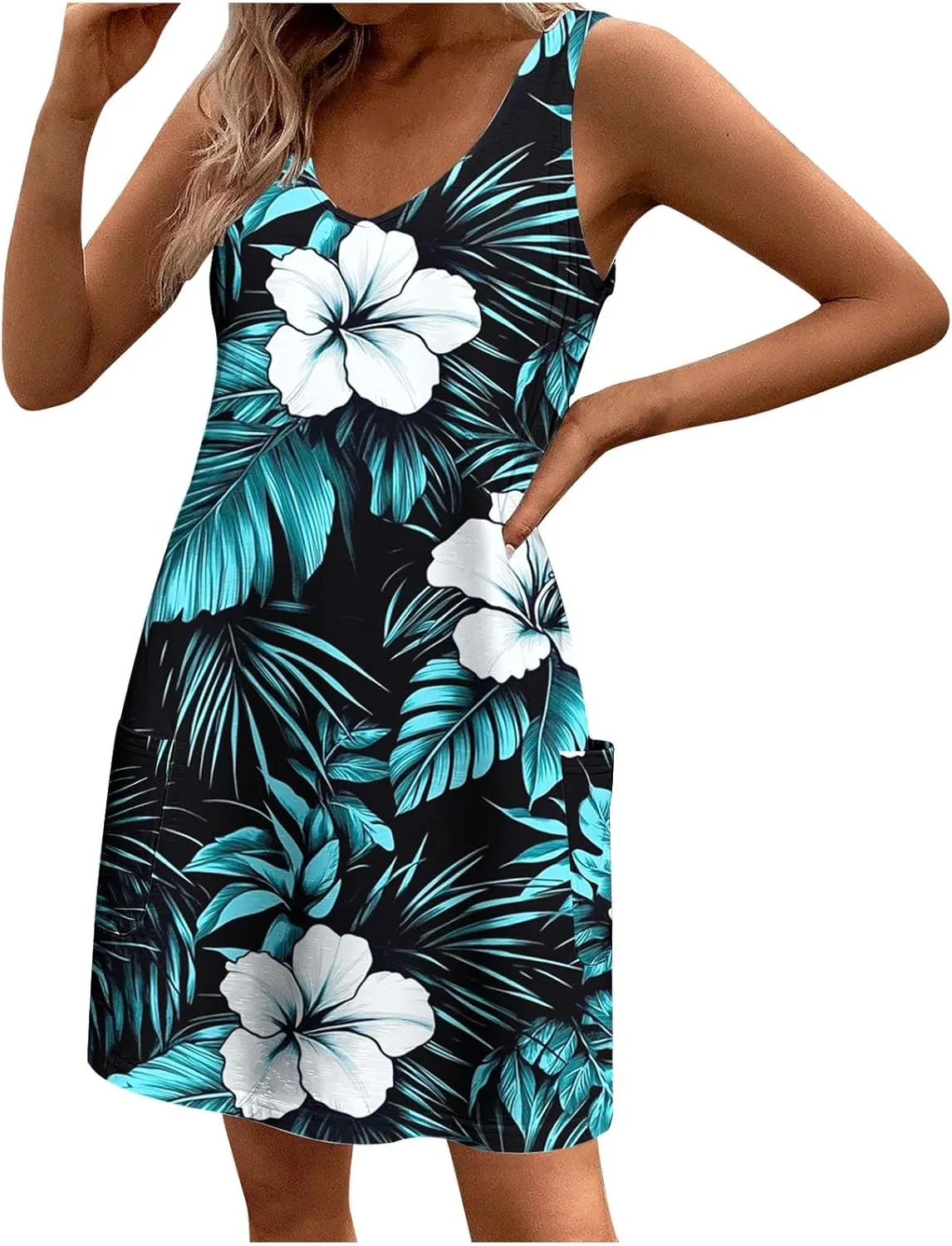 Stessotudo Sundress for Women Sleeveless Floral Print Midi Dress Boho Summer Dresses Flowy Beach Vacation Resort Wear
