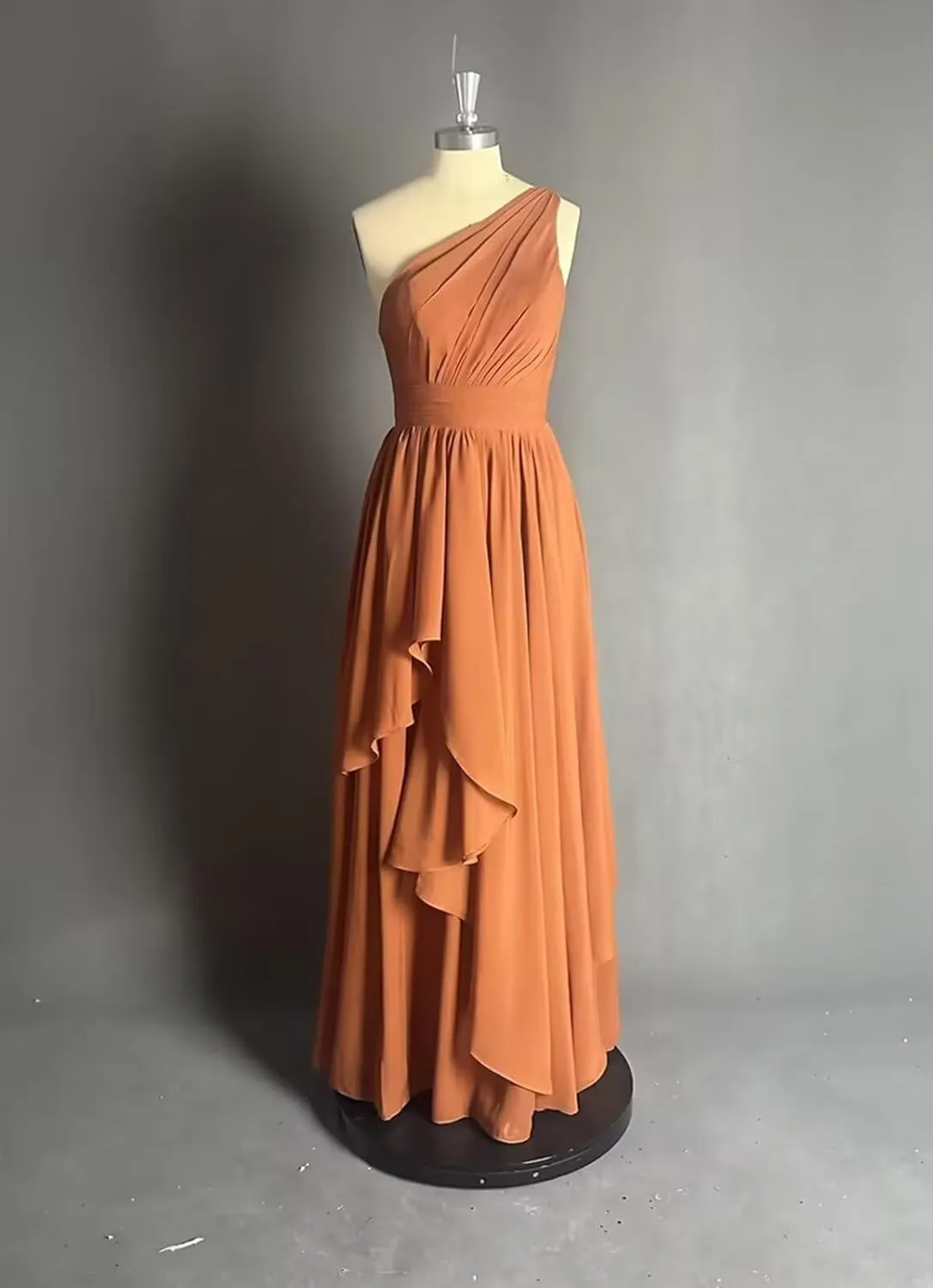 Sukleet One Shoulder Bridesmaid Dresses Long for Women Ruffles Chiffon A Line Formal Wedding Guest Dress