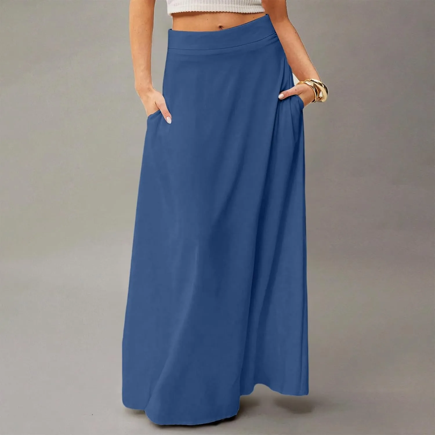 Summer Boho Floral Maxi Skirts for Women 2025 Casual Trendy A-Line Elastic High Waist Long Flowy Skirt with Pocket