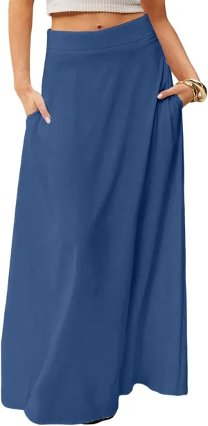 Summer Boho Floral Maxi Skirts for Women 2025 Casual Trendy A-Line Elastic High Waist Long Flowy Skirt with Pocket