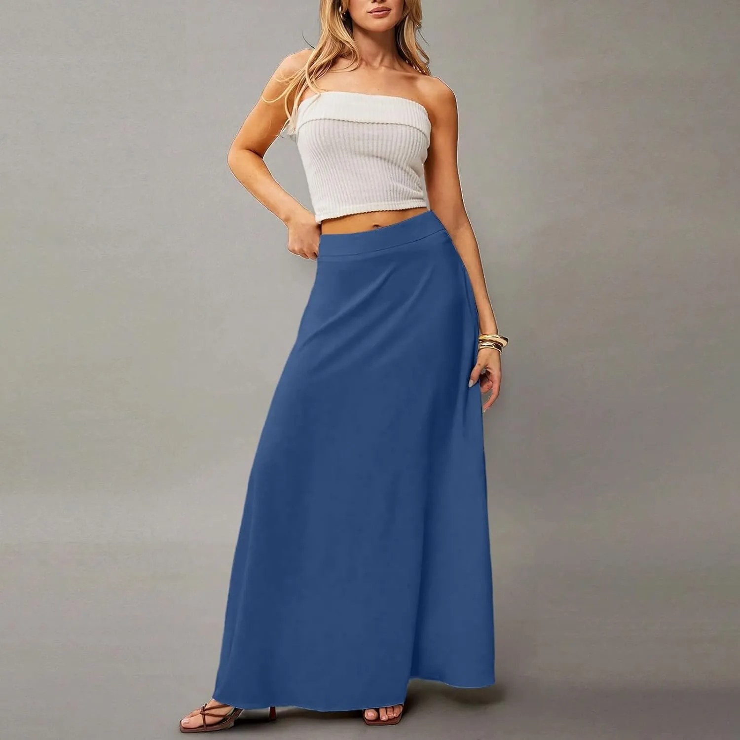 Summer Boho Floral Maxi Skirts for Women 2025 Casual Trendy A-Line Elastic High Waist Long Flowy Skirt with Pocket