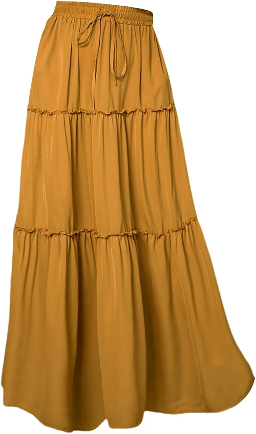 Summer Boho Floral Mixi Skirts for Women Girls A-Line Long Pleated Waist Flowy Swing Tiered Long Skirt with Pockets