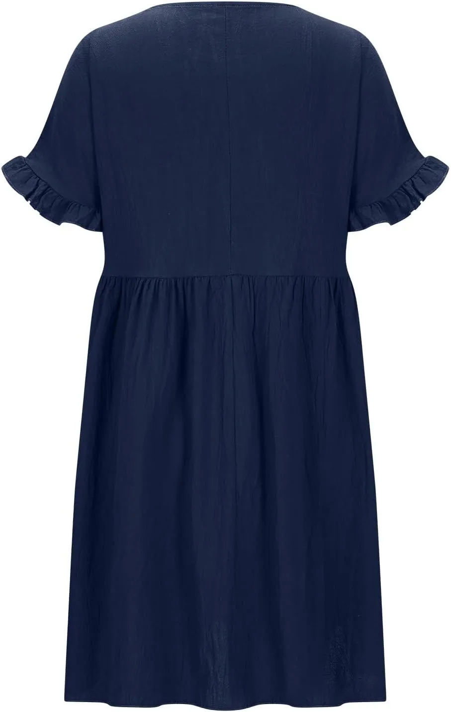 Summer Cotton Linen Dresses for Women Casual Ruffle Short Sleeve Round Neck High Waist A-Line Mini Dress