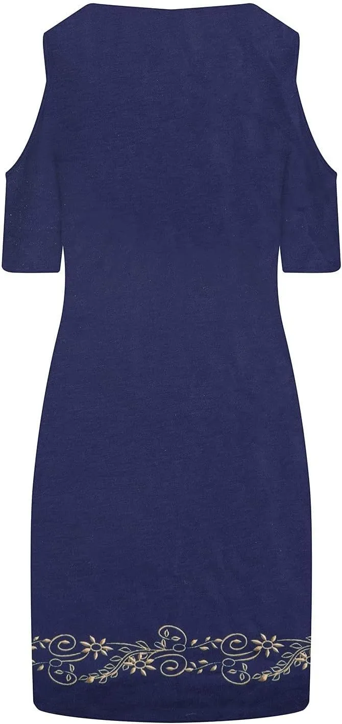 Summer Dresses for Women 2022,Women Traditional Aztec Cold Shoulder Sexy V Neck Short Sleeve Dress Floral Casual Dress