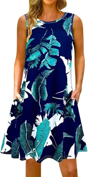 Summer Dresses for Women 2024 Casual Sleeveless Boho Floral Petite Sundress Plus Size Vacation Flowy Midi Dress