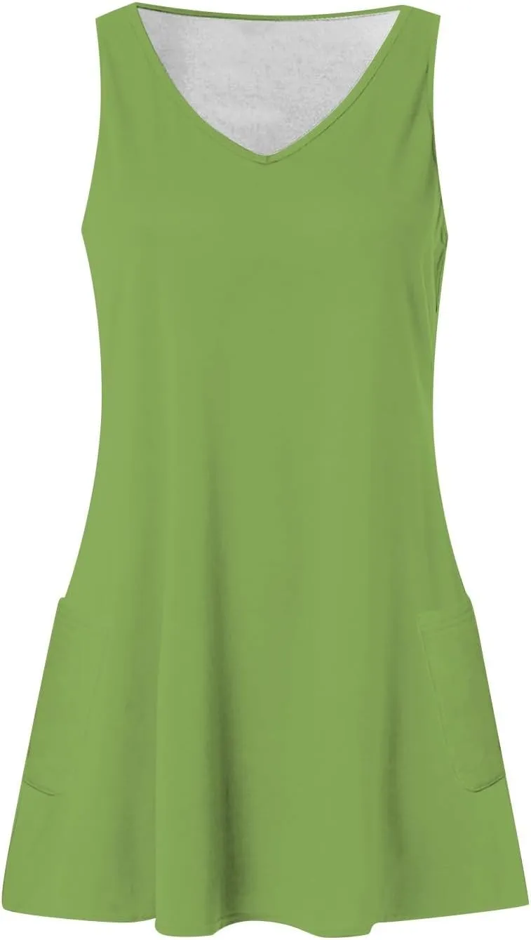 Summer Dresses for Women 2024 Loose V Neck Sleeveless Sundresses Casual Tank Dress Swimsuit Coverup with Pockets