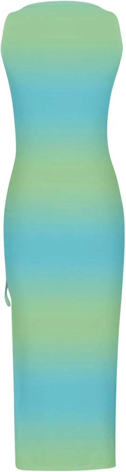 Summer Dresses for Women 2024 Maxi Comfy Sexy Slim Fit Ribbed Tank Top Long Dresses Split Hem Drawstring Dresses