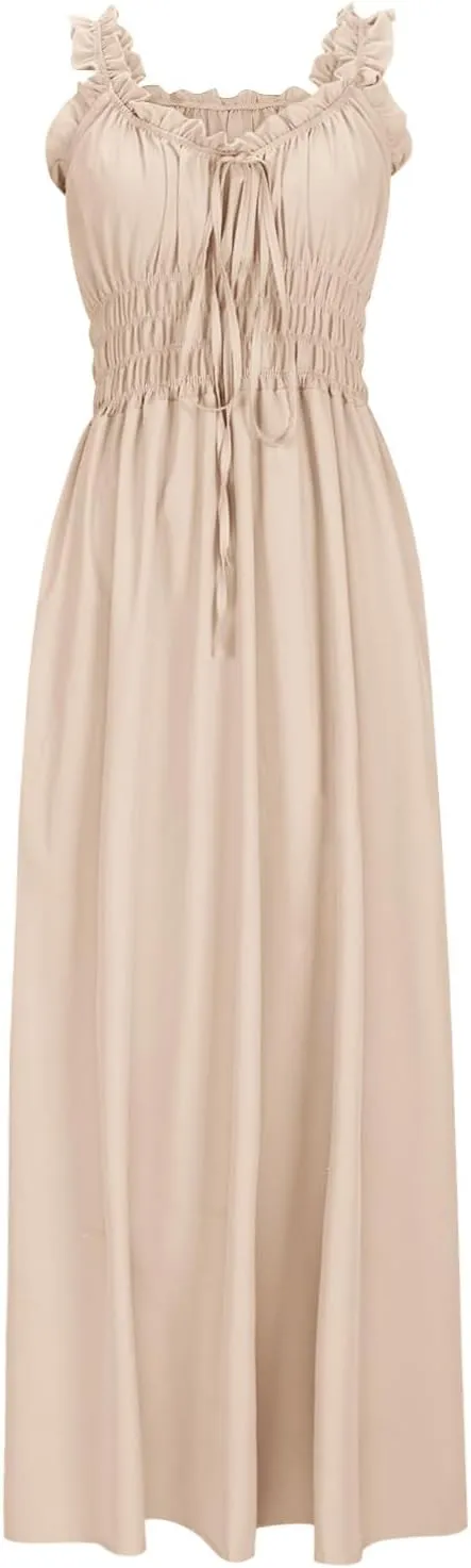 Summer Dresses for Women 2024 Smocked A Line Maxi Dress Sleeveless High Waist Beach Sun Dresses Flowy Milkmaid Dress